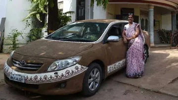 Her car painted with cow dung, uses horse-cart for small distances
