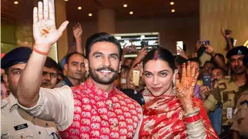 Newlyweds Deepika-Ranveer arrive in India