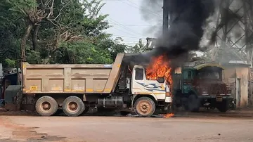 Watch: Stationary Truck Catches Fire In Bhubaneswar