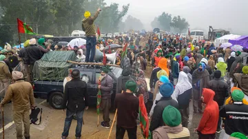 Farmers stage a demonstration to block Prime Minister Narendra Modis cavalcade