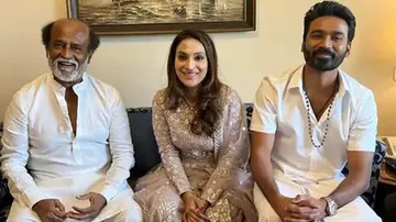 Dhanush and Aishwarya with Megastar Rajinikanth