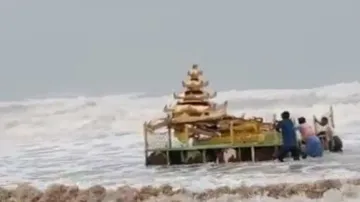 Watch : Chariot-like structure washes ashore in Andhra Pradesh