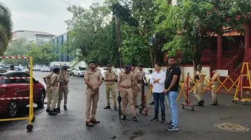 Police deployed outside La Meridien hotel in Surat