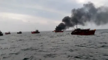 Boat catches fire