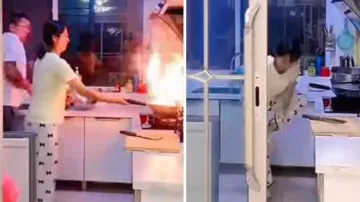 Best ever dad, worst husband: Man leaves wife behind amid high flames #Watch