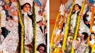 Mahishasura idol resembling Mahatma Gandhi modified in Kolkata