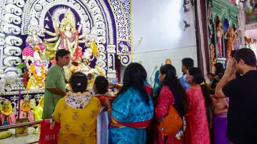Devotees at a pandal in Bhubaneswar
