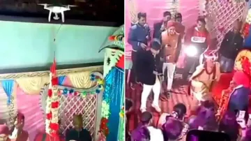 Angry groom smashes drone, fights on wedding stage