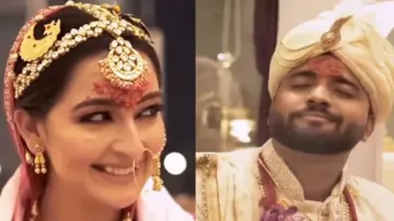 Bride and groom steal show on wedding stage with their expressions