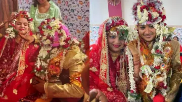 Groom screams after seeing bride during wedding