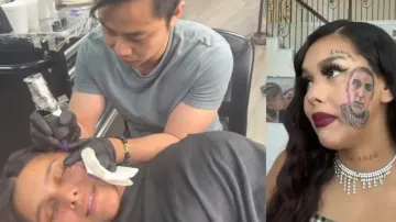 Woman gets cheated by partner, tattooes her face on her cheek #Seevideo