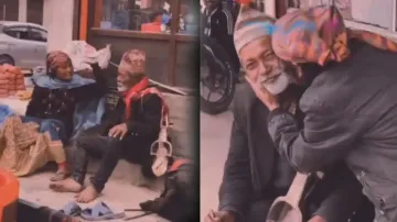 Elderly woman romances with husband on street after slapping and crying #Watch