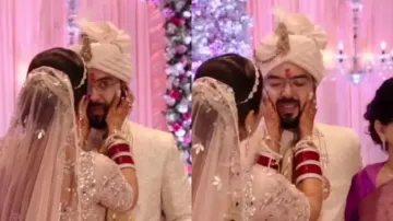 Groom starts crying after seeing bride on wedding stage