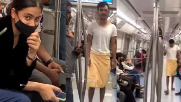 Towel-clad youth travels in Delhi metro, women passengers burst into laughter; watch
