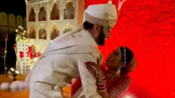 Bride falls on stage after groom trips on her lehenga during romantic photoshoot – Watch