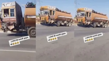 Man drives truck without front wheels