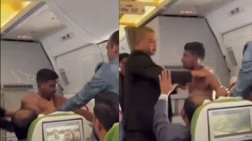 Passenger goes shirtless to fight with co-passenger on flight, watch
