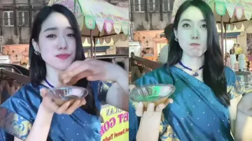 Foreigner girl tries different pani puri flavours