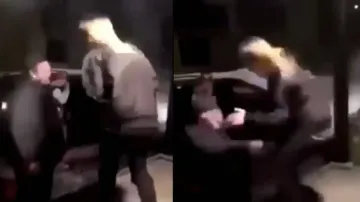 Girl kicks and spits on big guy, watch what happens next