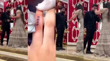 Bride surprises groom with tattoo of his name on engagement