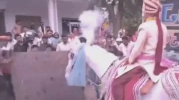 Marriage procession goes wrong as horse flees with groom