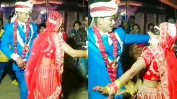 Bride and groom's dance on Bhojpuri song