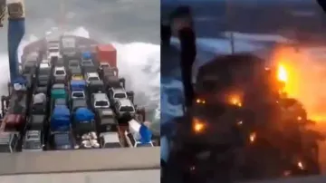 Fleet of cars catches fire after battery short-circuit, watch