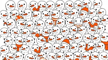 Can you find five noseless snowmen in this picture