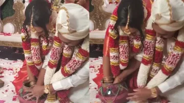 Bride and groom had cutest fight on wedding stage