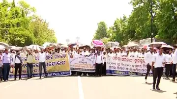 Contractual high school teachers stage protest in Bhubaneswar demanding job regularisation