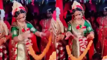 Desi bride dances with ‘varmala’ in hand, groom waits with patience; watch
