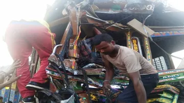 Acid leak after tanker collides with truck