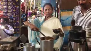 Mamata brews tea at a stall in Digha