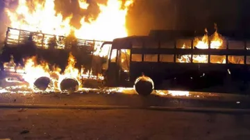 20 Feared Charred To Death As Bus Catches Fire After Colliding With Truck In UP