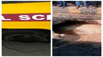 Portion of busy road in Bhubaneswar caves in