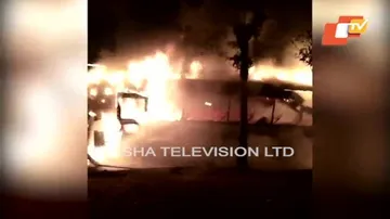 Tourist bus catches fire in Bhubaneswar