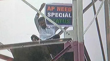 Man climbs tower in Delhi demanding special status for Andhra