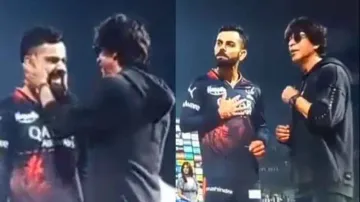Shah Rukh Khan teaches Virat Kohli hook steps of ‘Jhoome Jo Pathaan’, moment winning hearts; watch