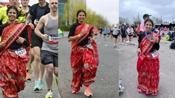 UK-based Odia woman turns heads as she completes marathon in Sambalpuri saree