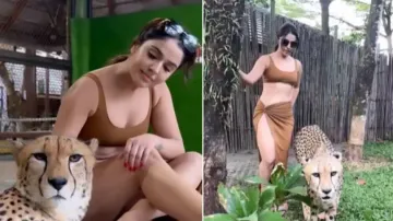 Stylish girl enjoys day with cheetah inside cage, video goes viral – Watch