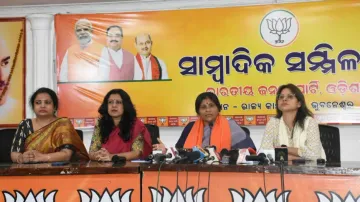 BJP Mahila Morcha leaders address media in Bhubaneswar