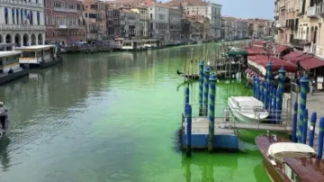 Venice canal water turns fluorescent green, authorities launch probe