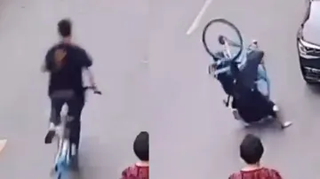 Rental bike abruptly gets locked after prepaid balance gets over; watch what happens with the rider