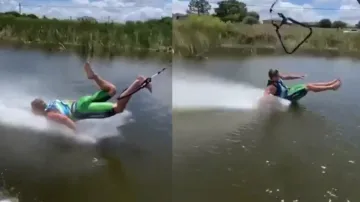 Fitness freak youth does push-ups while water skiing, netizens find 'superhero'; watch