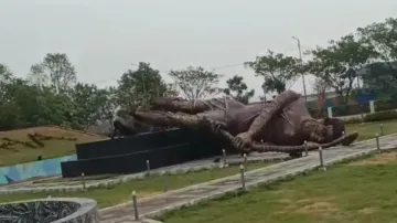 Collapsed Hockey Player's Statue In Rourkela