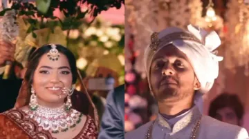 Groom tears up as he sees bride walking down the aisle