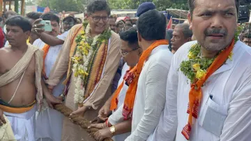 BJP National VP Baijayant Panda participates in Lord Baladev Jew’s Rath Yatra in Kendrapara
