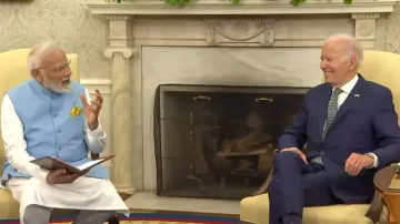 Prime Minister Narendra Modi and US President Joe Biden hold a bilateral meeting in the Oval Office 