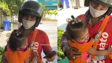 Zomato worker delivers food with his baby, video leaves internet heartbroken