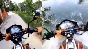Disastrous consequence of vlogging while driving: Youth enters into canal with bike; watch